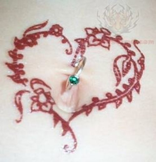 Navel Heart Tattoo And Piercing